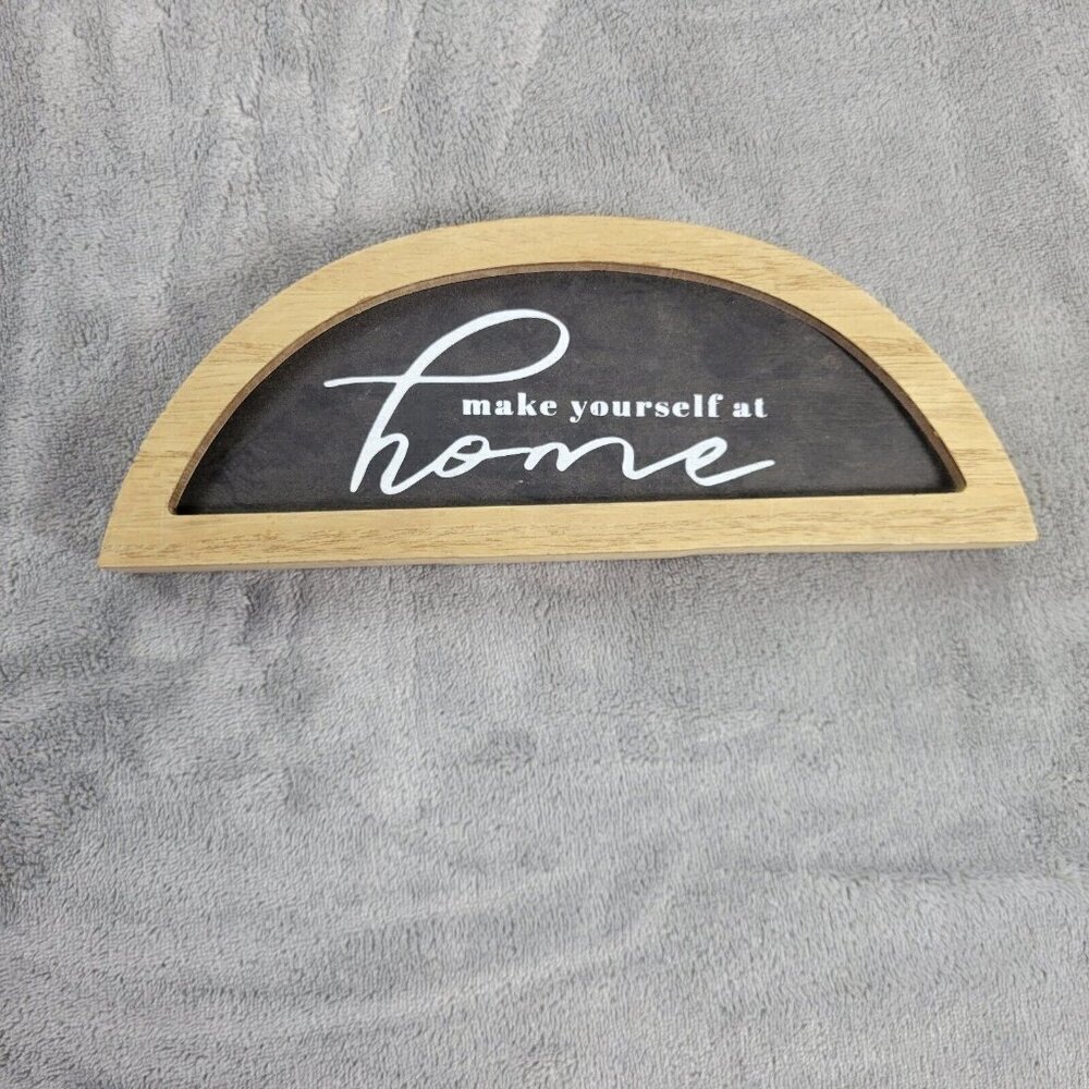 "Make Yourself at Home" Kirkland's Sign Rustic Half Moon Wall Plaque Decor S8E